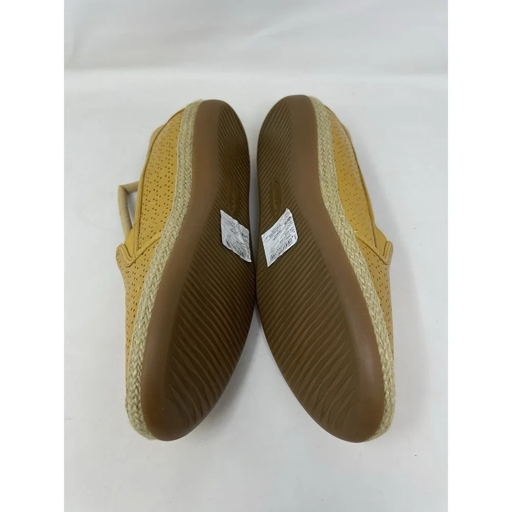 Clarks Collection Women Size 8 Espadrille Yellow Leather Loafer Slip On Shoe